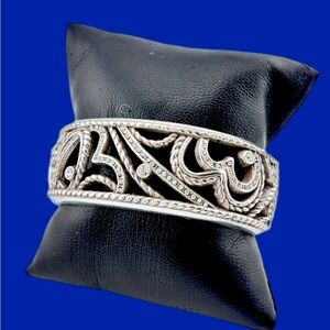 Retired Brighton Hinged Silver Heart Filigree Bracelet Open Cuff Bracelet